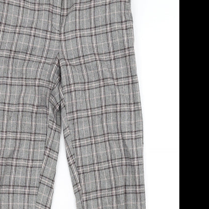 Close-up detail of Primark women’s grey check trousers, size UK 6, 23-inch leg