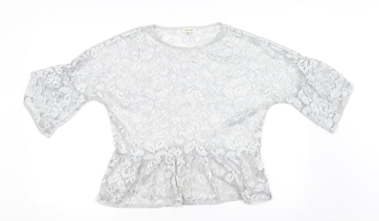 River Island Womens Silver Floral  Basic T-Shirt Size 10