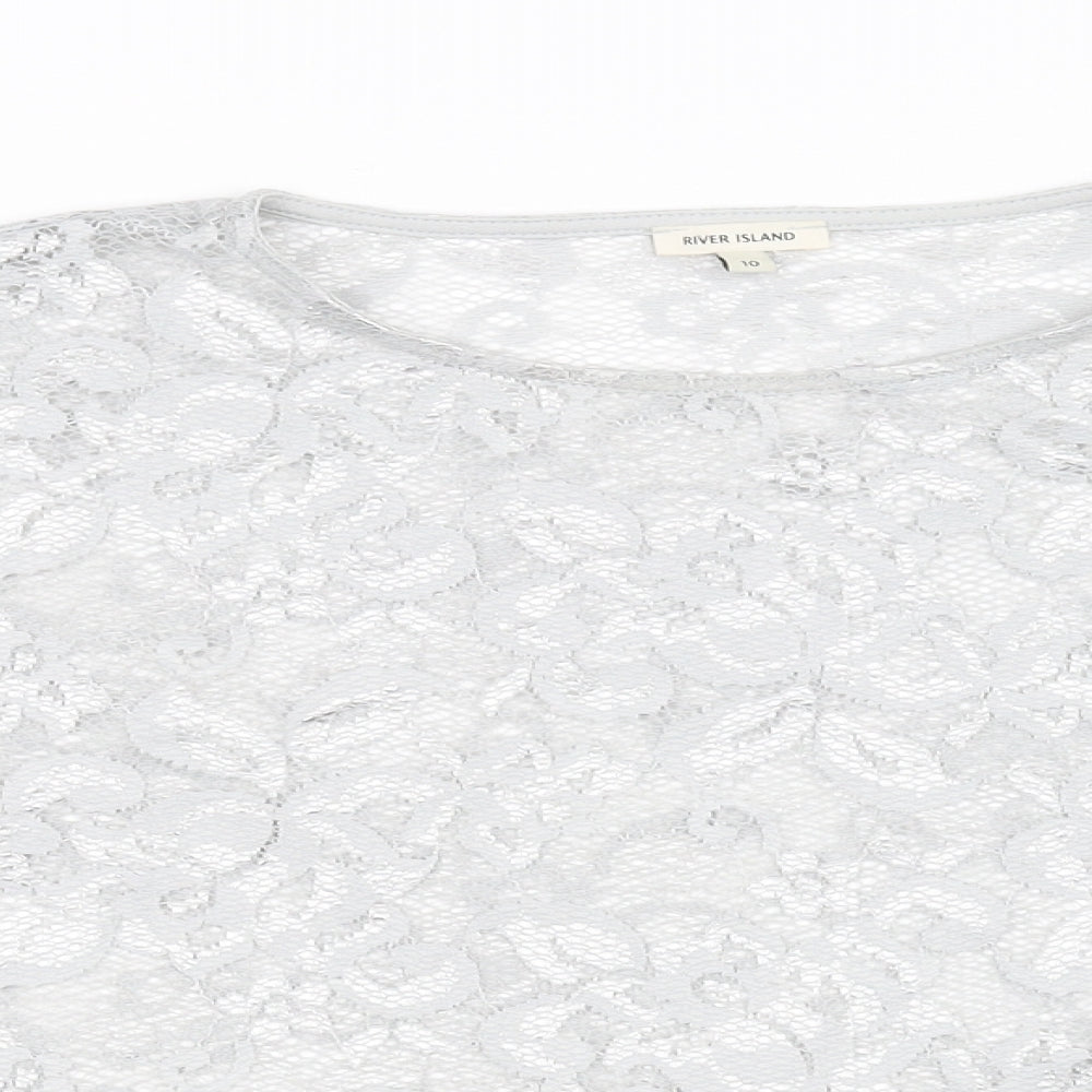 River Island Womens Silver Floral  Basic T-Shirt Size 10