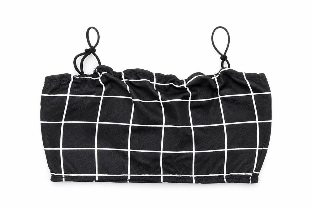 SheIn Womens Black Check  Cropped T-Shirt Size 6