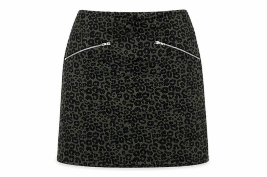 Front view of New Look women’s green animal print a-line skirt, size UK 8