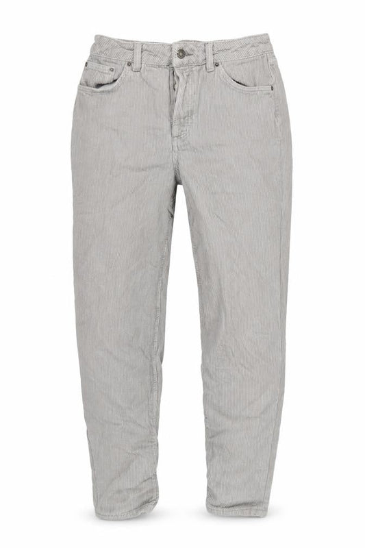 Front view of Topshop women’s grey corduroy skinny jeans, size UK 26, in, 30-inch leg