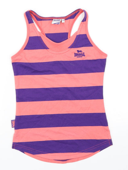 Additional front view of Lonsdale girls’ pink striped basic tank, size 9-10, years