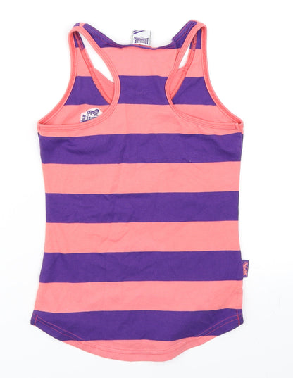 Back view of Lonsdale girls’ pink striped basic tank, size 9-10, years