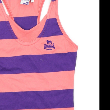 Close-up detail of Lonsdale girls’ pink striped basic tank, size 9-10, years