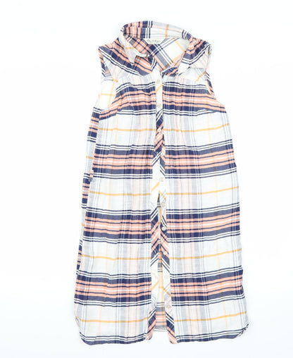 Additional front view of Miss Selfridge women’s white check basic button-up, size UK 4