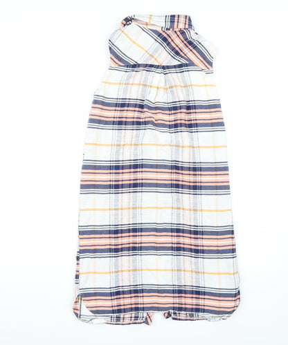 Back view of Miss Selfridge women’s white check basic button-up, size UK 4