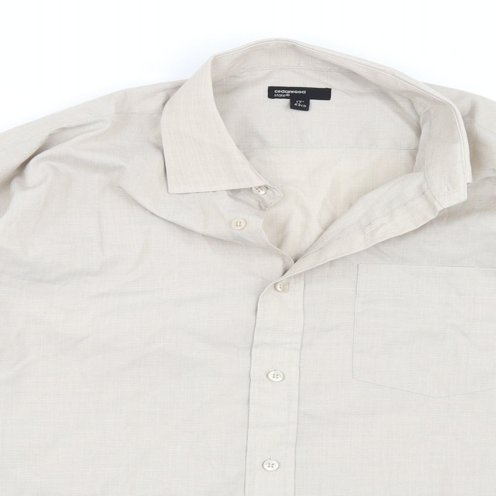 Cedar Wood Mens Beige    Button-Up Size 17
