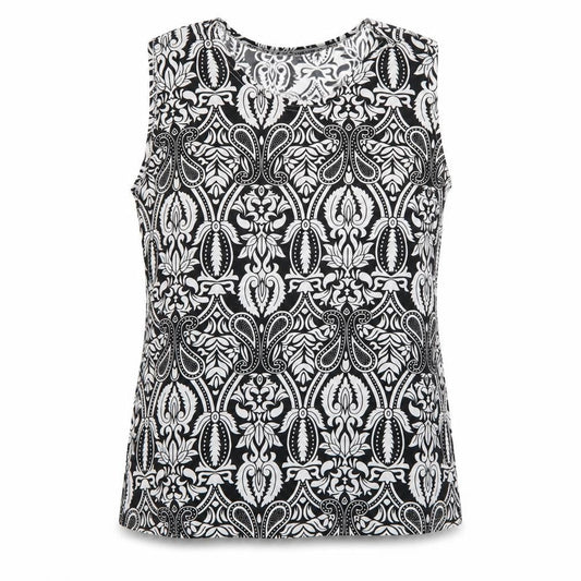 Front view of Yue sheng women’s black basic t-shirt, size M