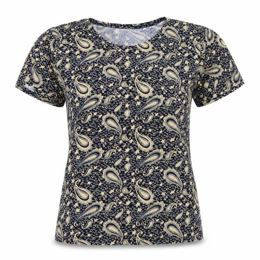 Front view of Yue sheng women’s blue basic t-shirt, size M
