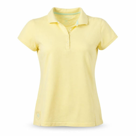Front view of Backswing women’s yellow basic polo, size L
