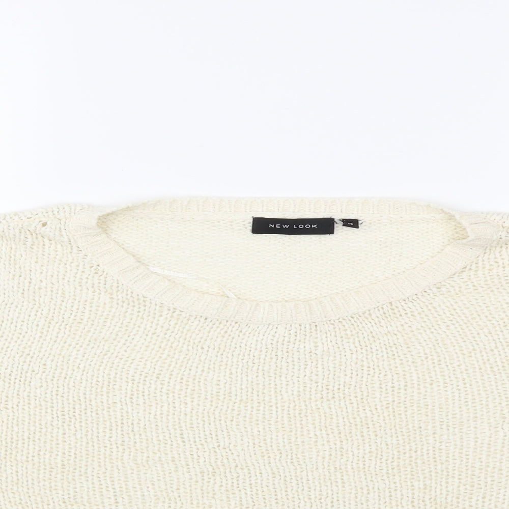 New Look Womens White  Knit Pullover Jumper Size 12