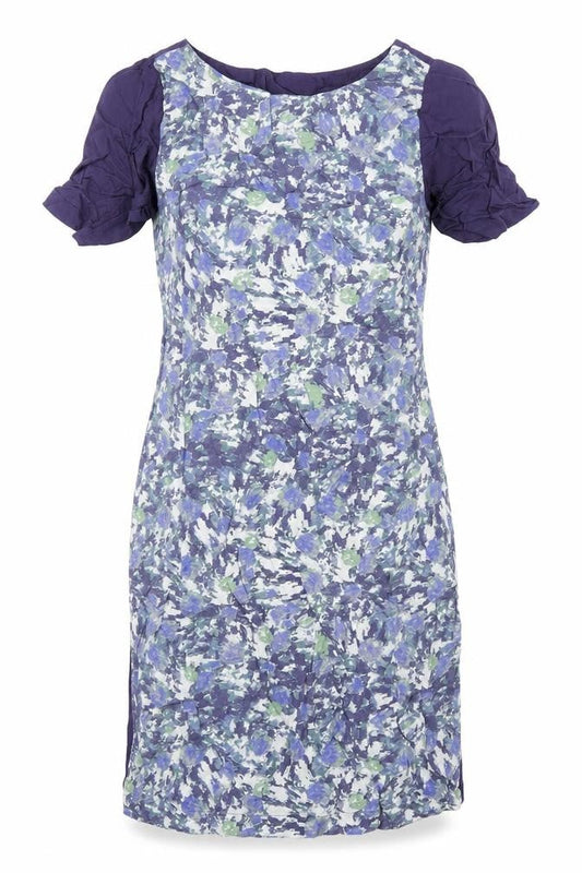 Front view of women’s purple geometric sheath, size UK 8