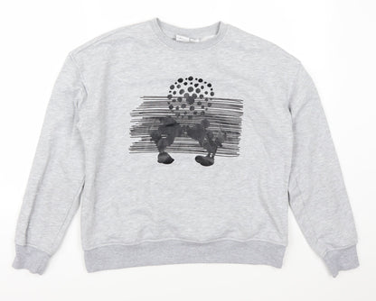Front view of Primark women’s grey pullover sweatshirt, size UK 6, - mickey and minnie