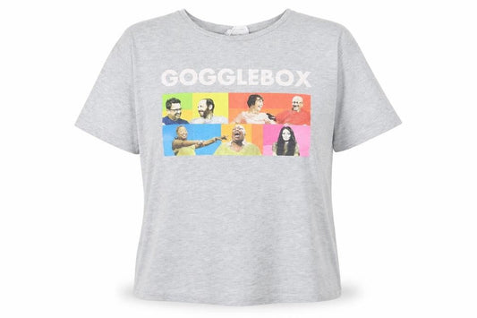 Front view of Gogglebox women’s grey basic t-shirt, size UK 12, - gogglebox