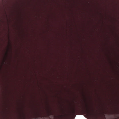Brand and care label for Alex & Co women’s purple jacket, size UK 16