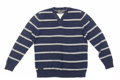 Additional front view of Dissident men’s blue striped jumper, size L