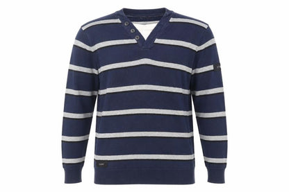 Front view of Dissident men’s blue striped jumper, size L