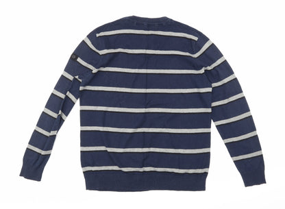 Back view of Dissident men’s blue striped jumper, size L