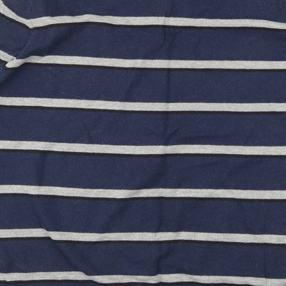Brand and care label for Dissident men’s blue striped jumper, size L