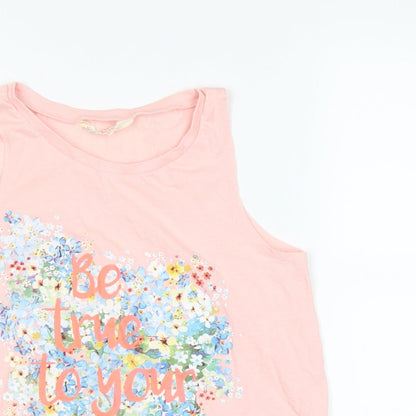 Close-up detail of H&M girls’ pink basic tank, size 11, years