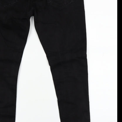 Brand and care label for Easy Denim women’s black straight jeans, size UK 38, 30-inch leg