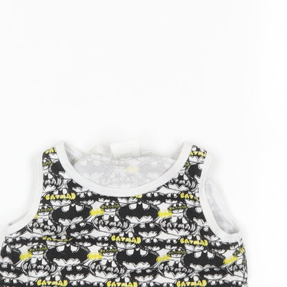 Close-up detail of Batman boys’ white basic tank, size 3-4, years