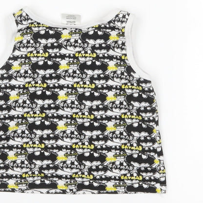 Brand and care label for Batman boys’ white basic tank, size 3-4, years