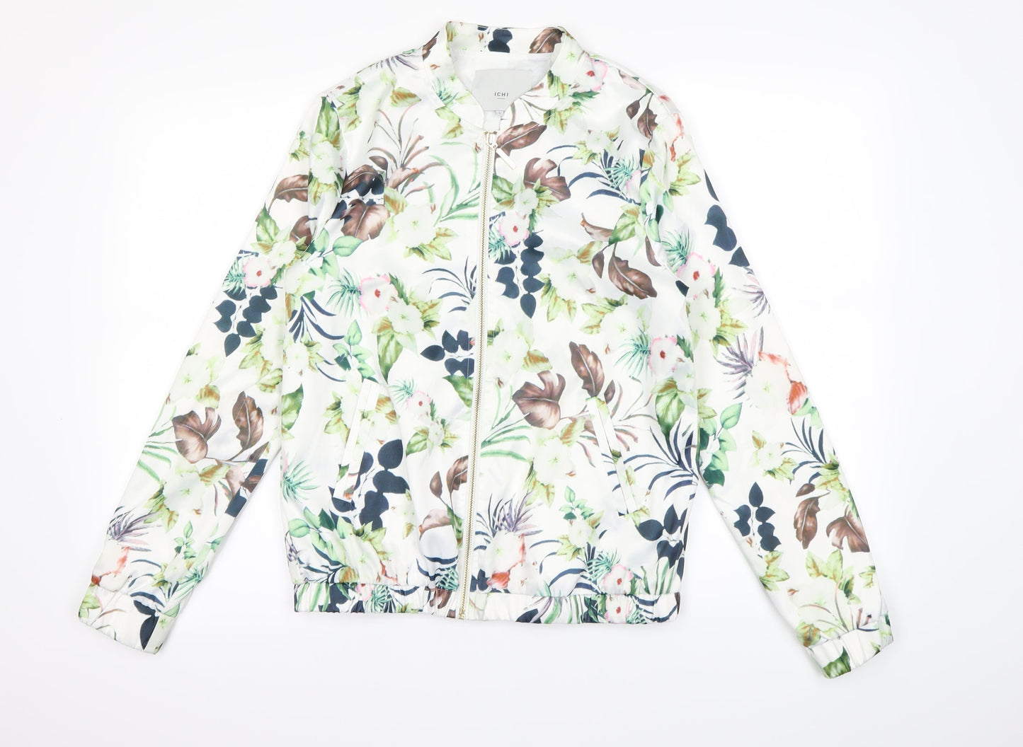 ICHI Womens White Floral  Jacket Coat Size S
