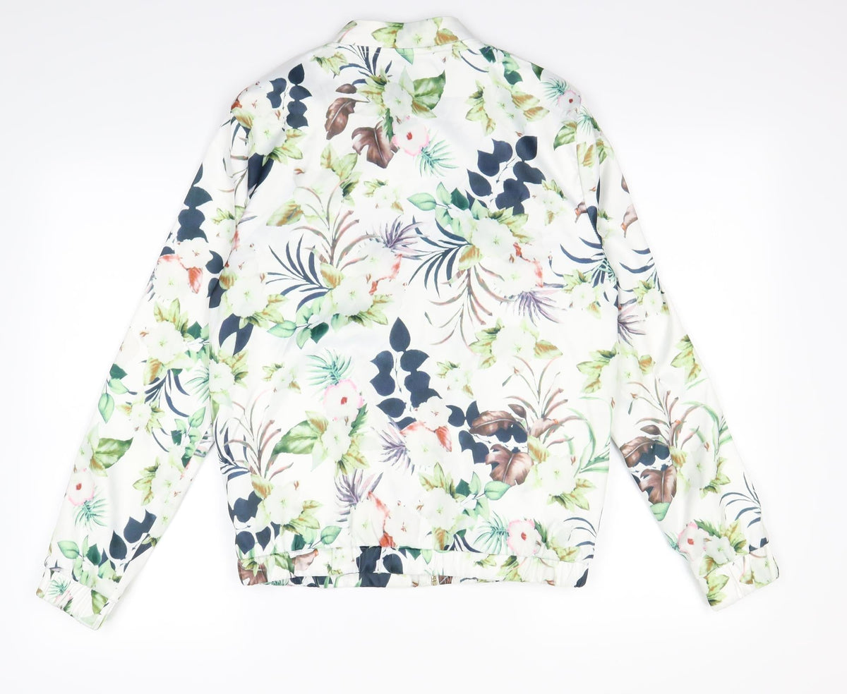ICHI Womens White Floral  Jacket Coat Size S