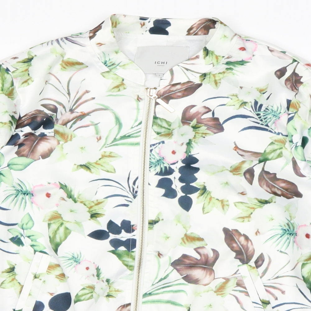 ICHI Womens White Floral  Jacket Coat Size S