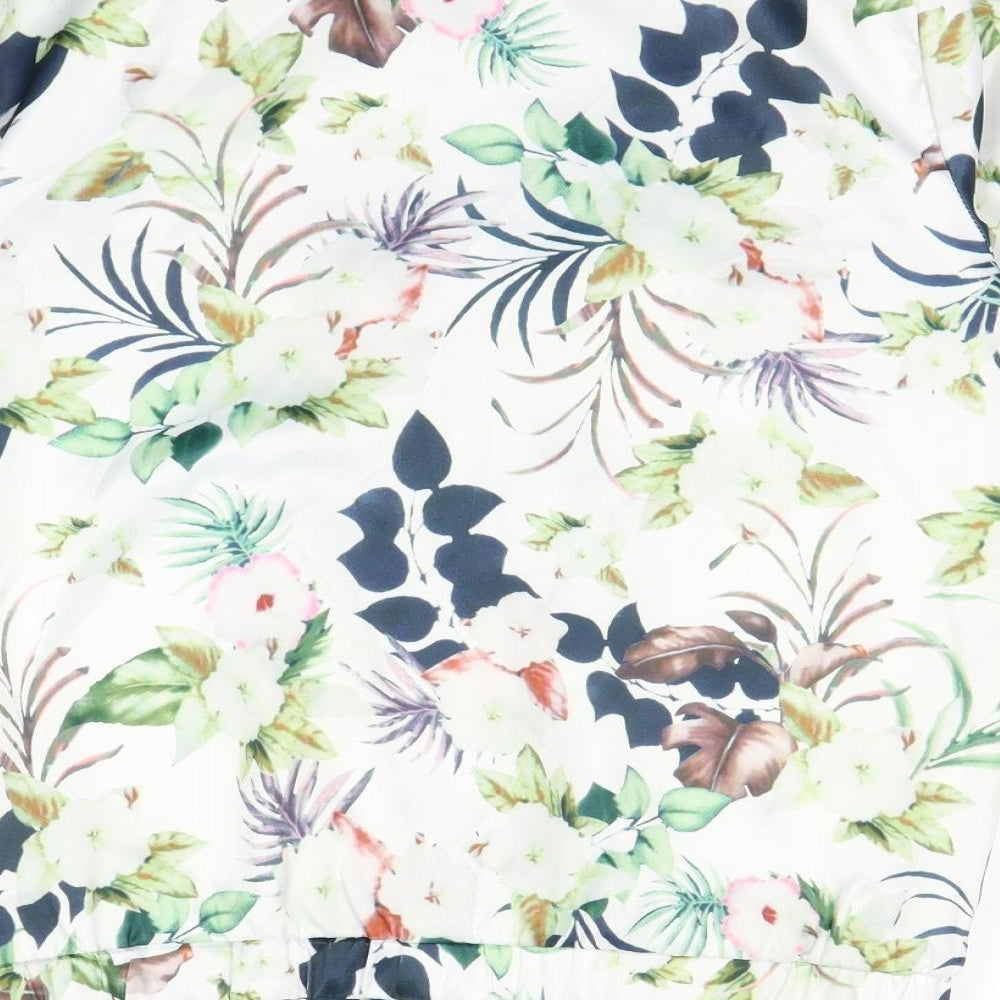 ICHI Womens White Floral  Jacket Coat Size S