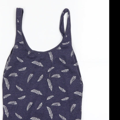 Close-up detail of Atmosphere women’s blue floral basic tank, size UK 8