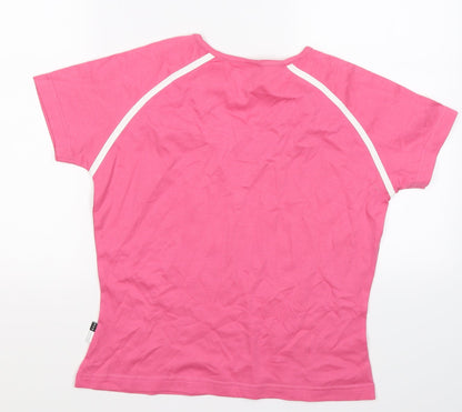 Back view of gym issue women’s pink basic t-shirt, size UK 12