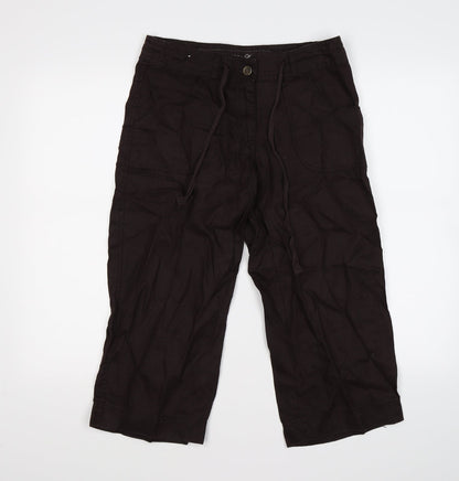 Front view of denim co women’s brown cropped trousers, size UK 8, 20-inch leg