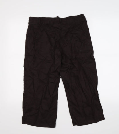 Back view of denim co women’s brown cropped trousers, size UK 8, 20-inch leg