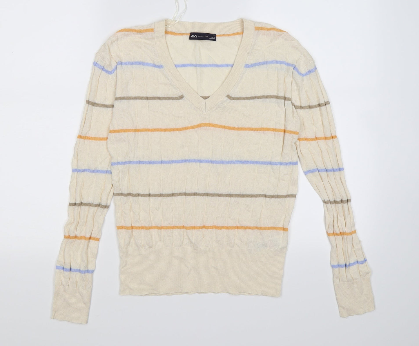 Marks and Spencer Womens Beige Striped Knit Pullover Jumper Size S