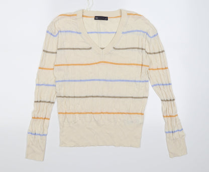 Additional front view of Marks & Spencer women’s beige striped knit jumper, size S