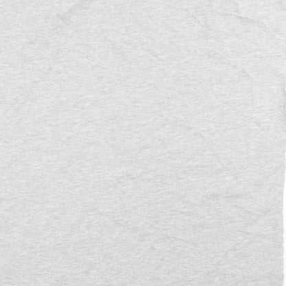 Brand and care label for Bella + Canvas women’s grey basic t-shirt, size S