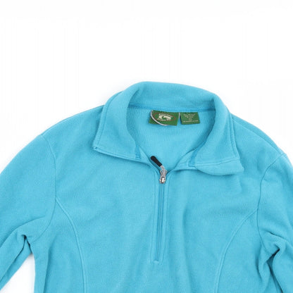 Close-up detail of STILL WATER women’s blue fleece jacket, size L