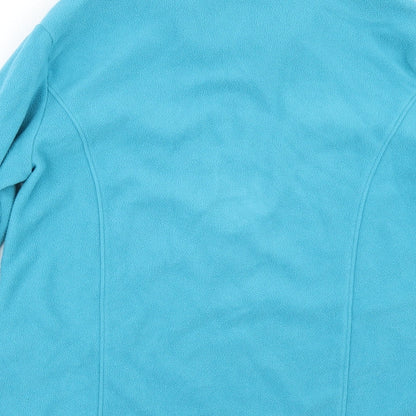 Brand and care label for STILL WATER women’s blue fleece jacket, size L