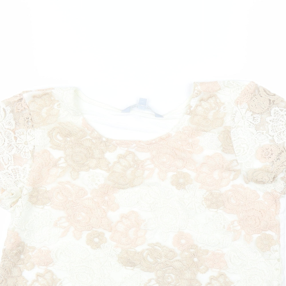 Red Herring Womens White Floral  Basic T-Shirt Size 8