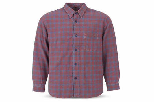 Front view of Signum men’s red check button-up, size M