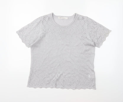 Additional front view of EWM women’s silver knit jumper, size UK 14