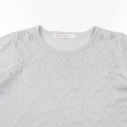 Close-up detail of EWM women’s silver knit jumper, size UK 14