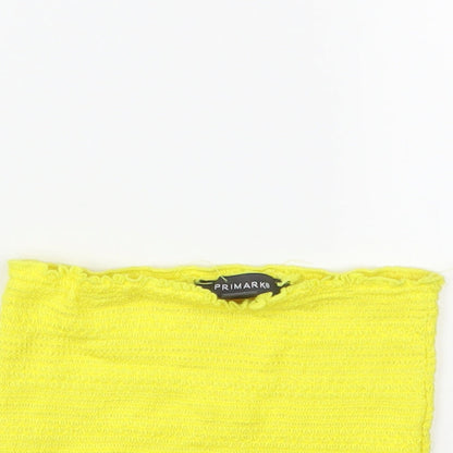 Close-up detail of Primark women’s yellow cropped tank, size UK 4
