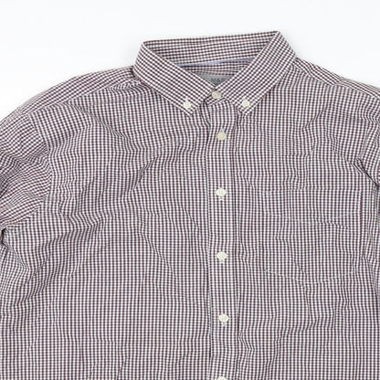 Close-up detail of Marks & Spencer men’s red check button-up, size M