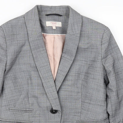 Close-up detail of Next women’s grey check jacket blazer, size UK 6