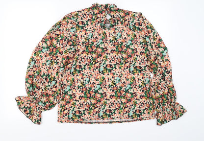 Back view of Preworn women’s multicoloured floral basic blouse, size UK 8