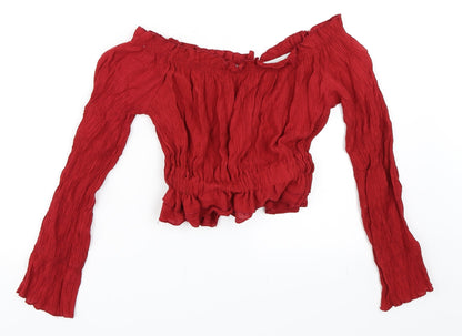 Additional front view of Preworn women’s red cropped blouse, size S
